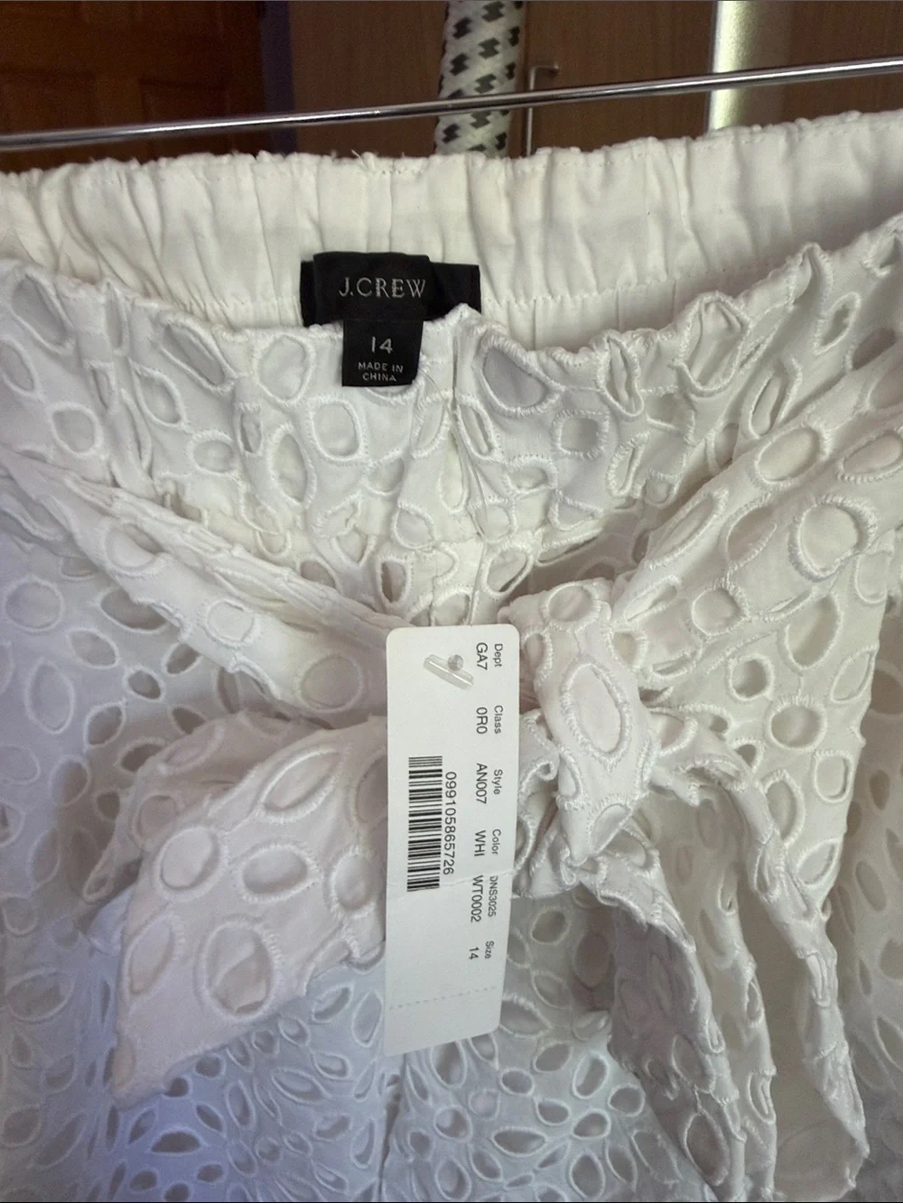 J. Crew White Eyelet Wide-Leg Pants with Tie Belt